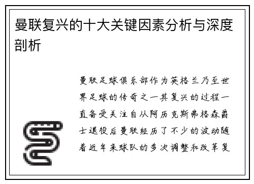 曼联复兴的十大关键因素分析与深度剖析